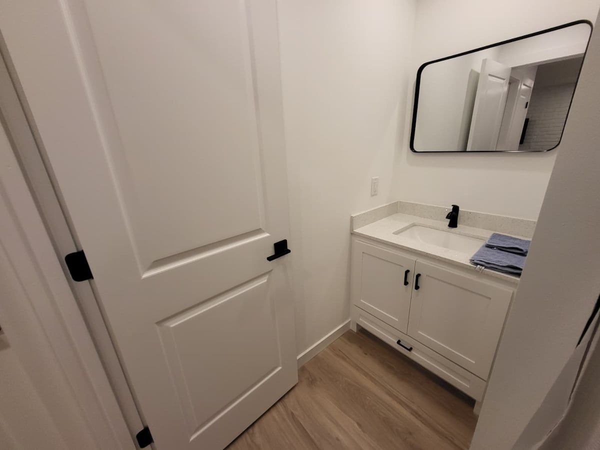 McFadden Pad bathroom vanity and mirror